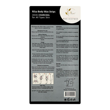 Rilza Charcoal Body Wax Strip For Legs & Underarms, 20-Pack - Image 2