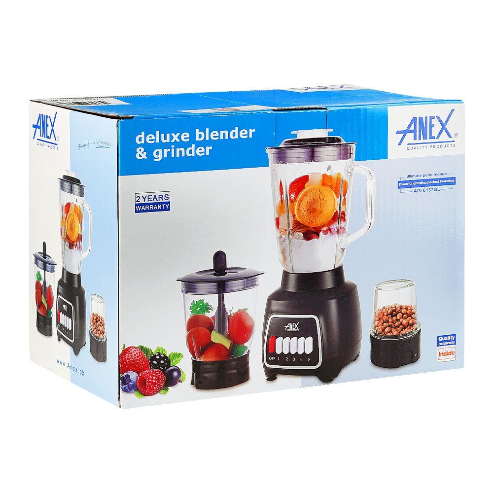 Anex Deluxe Juicer Blender Grinder, 500W, 220-240V, Black, AG-6137GL - Image 2