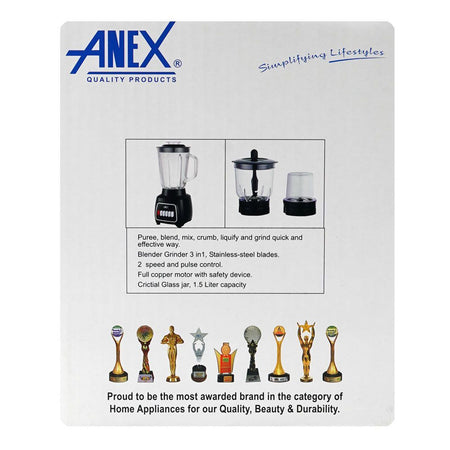 Anex Deluxe Juicer Blender Grinder, 500W, 220-240V, Black, AG-6137GL - Image 4