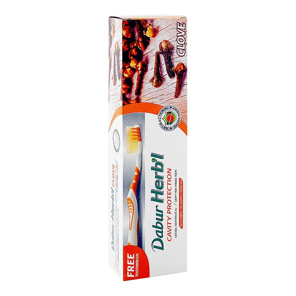 Dabur Herb'l Clove Cavity Protection Toothpaste, 200g + Toothbrush Free - Main Image