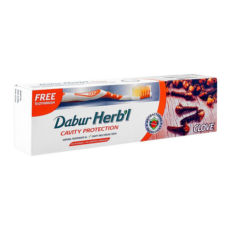 Dabur Herb'l Clove Cavity Protection Toothpaste, 200g + Toothbrush Free - Image 2