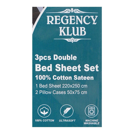 Regency Klub Double Bedsheet Set, White, Cotton, 250TC Box Satin, 3-Pieces, 220 X 250cm - Image 2