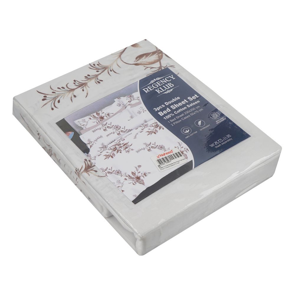 Regency Klub Double Bedsheet Set, Brown, Cotton, Flowers, TC-144, 3-Pieces, 230 X 250cm - Main Image
