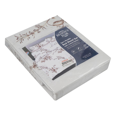 Regency Klub Double Bedsheet Set, Brown, Cotton, Flowers, TC-144, 3-Pieces, 230 X 250cm - Main Image