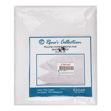 Rene's Collection Pillow Cover Protector Waterproof, White, Poly Cotton, 132TC, 50 X 75cm - Main Image