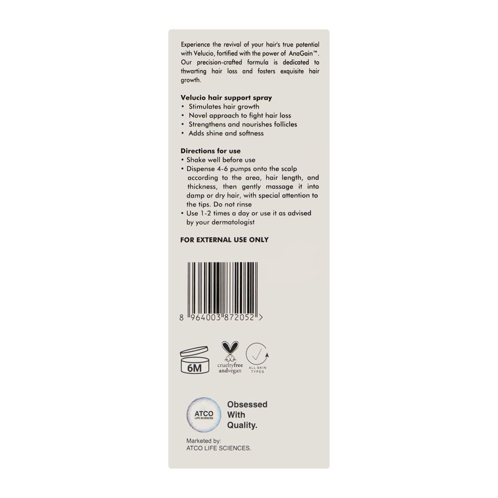 Atco Life Sciences Velucio Hair Foam-Based Spray, Glycerin, For Hair Fall, 50ml - Image 2
