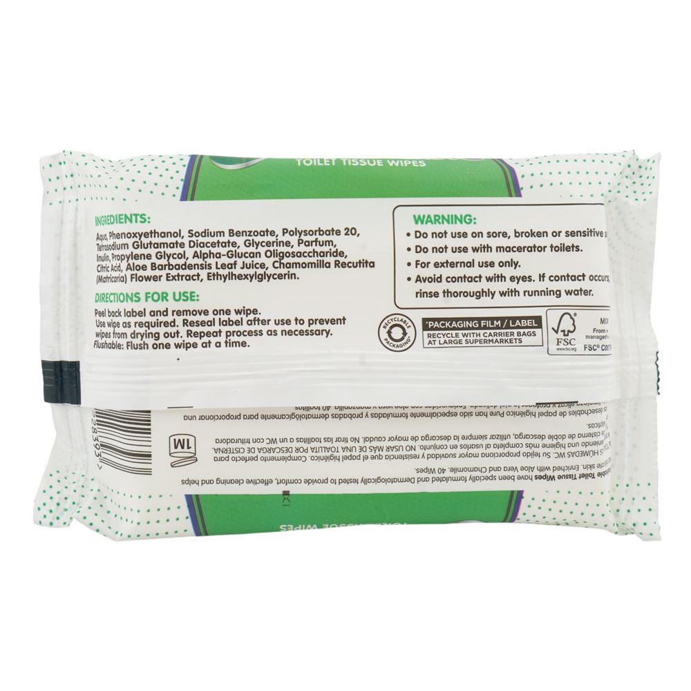 Pure Flushable Toilet Tissue Wipes, Alcohol Free, 40-Pack - Image 2