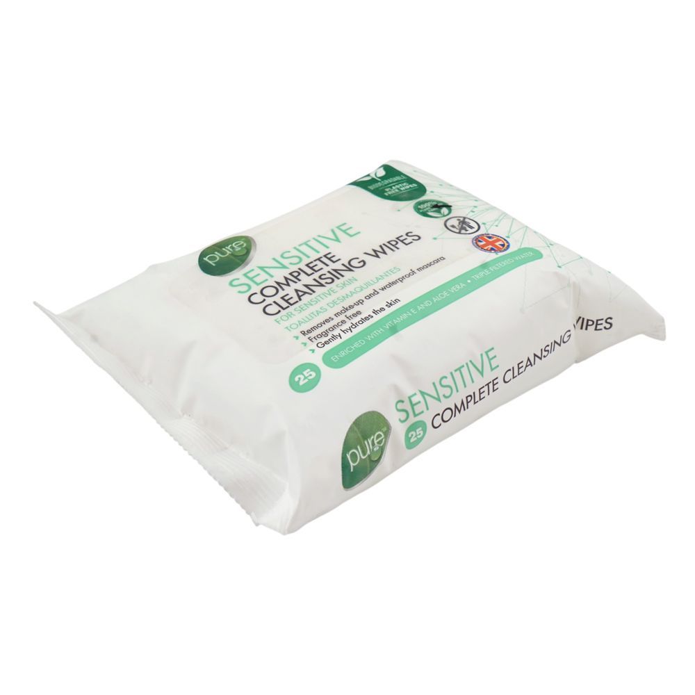 Pure Sensitive Complete Cleansing Wipes, Vitamin E, Aloe Vera, Fragrance Free, For Sensitive Skin, 25-Pack - Main Image