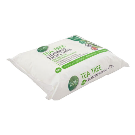 Pure Tea Tree Cleansing Facial Wipes, Tea Tree Oil, Peppermint Oil, For All Types Of Skin, 25-Pack - Main Image