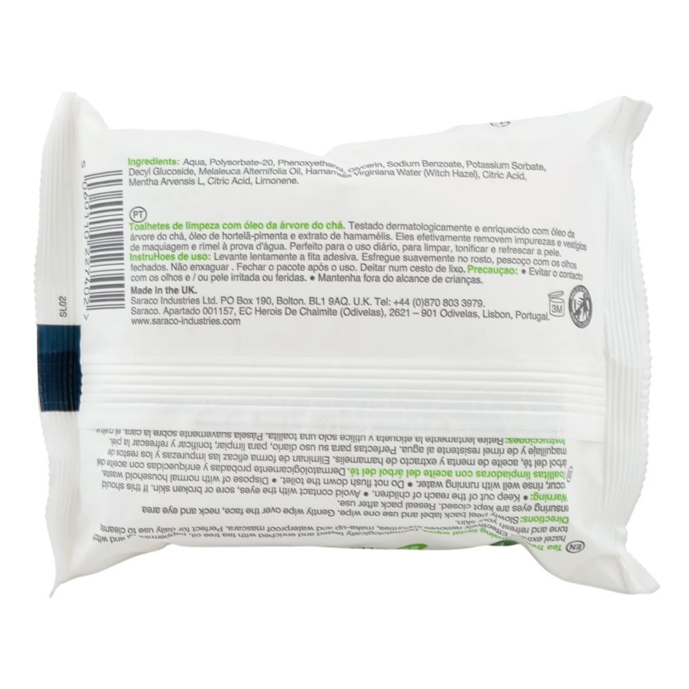 Pure Tea Tree Cleansing Facial Wipes, Tea Tree Oil, Peppermint Oil, For All Types Of Skin, 25-Pack - Image 2