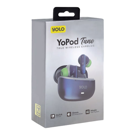 YOLO Yopod Tune True Wireless Earbuds, 30 Hours, Play Time, 30mAh Earbud Battery, Blue - Image 2