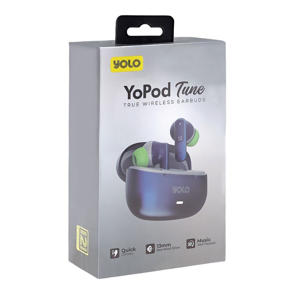 YOLO Yopod Tune True Wireless Earbuds, 30 Hours, Play Time, 30mAh Earbud Battery, Blue - Image 2