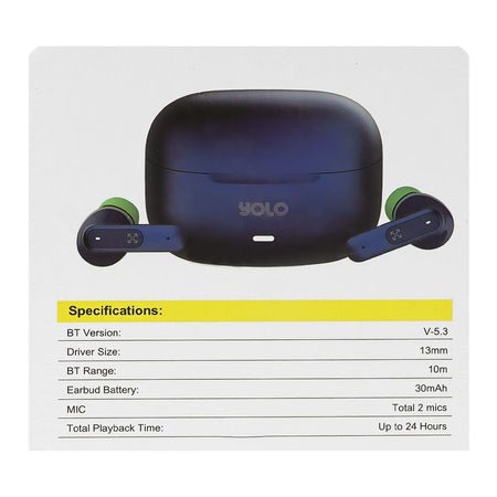 YOLO Yopod Tune True Wireless Earbuds, 30 Hours, Play Time, 30mAh Earbud Battery, Blue - Image 4