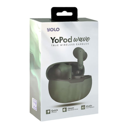 YOLO Yopod Wave True Wireless Earbuds, 300mAh Case Battery, IPX4 Water Resistant, Green - Image 2