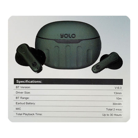 YOLO Yopod Wave True Wireless Earbuds, 300mAh Case Battery, IPX4 Water Resistant, Green - Image 4