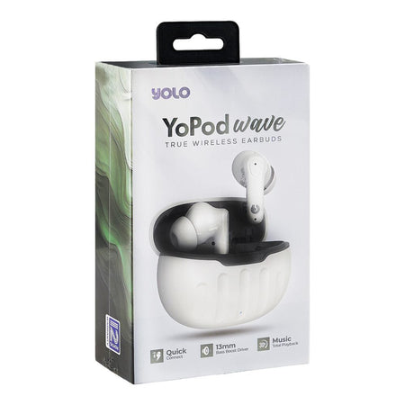 YOLO Yopod Wave True Wireless Earbuds, 300mAh Case Battery, IPX4 Water Resistant, White - Image 2