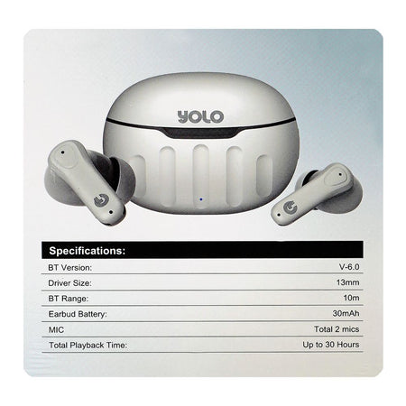 YOLO Yopod Wave True Wireless Earbuds, 300mAh Case Battery, IPX4 Water Resistant, White - Image 4