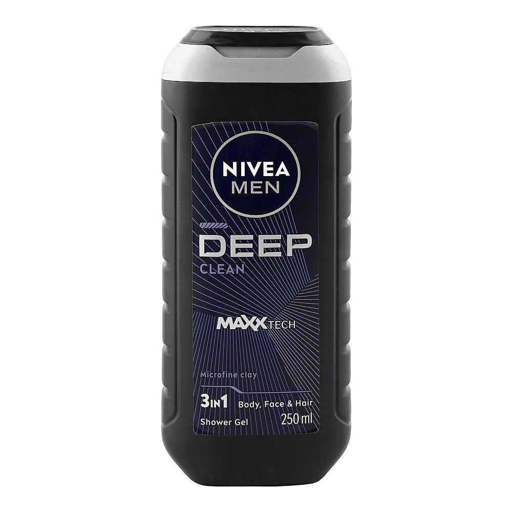 Nivea Men Deep Clean Maxx Tech Microfine Clay 3-In-1 Body, Face & Hair Shower Gel, 250ml - Main Image