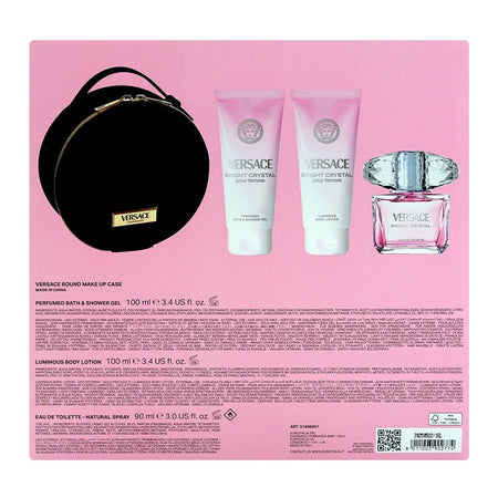 Versace Bright Crystal Pour Femme Set, For Women, Eau de Toilette 90ml + Body Lotion 100ml + Shower Gel 100ml + Pouch - Image 3