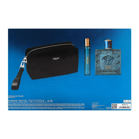 Versace Eros Pour Homme Set, For Men, Eau De Parfum 100ml + Eau De Parfum 10ml + Pouch - Image 3