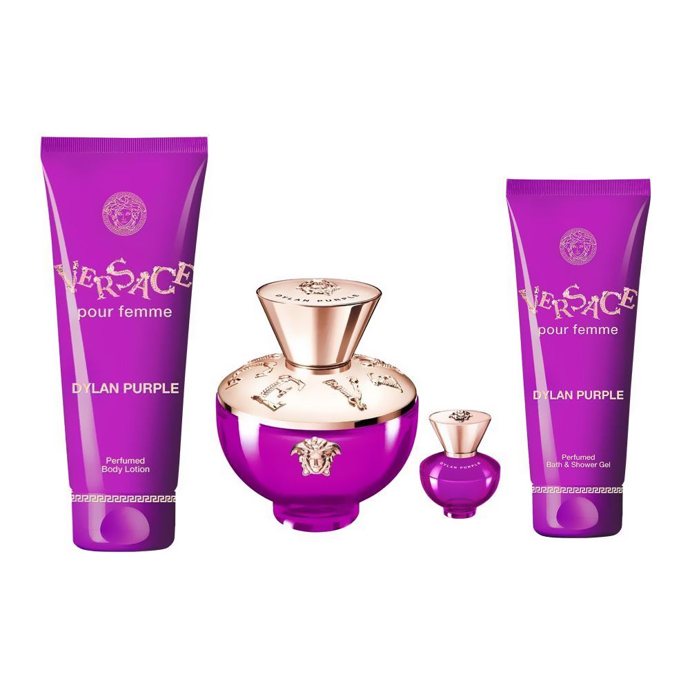 Versace Dylan Purple Pour Femme Set, For Women, Eau De Parfum 100ml + Body Lotion 100ml + Shower Gel 100ml + Makeup Case - Main Image