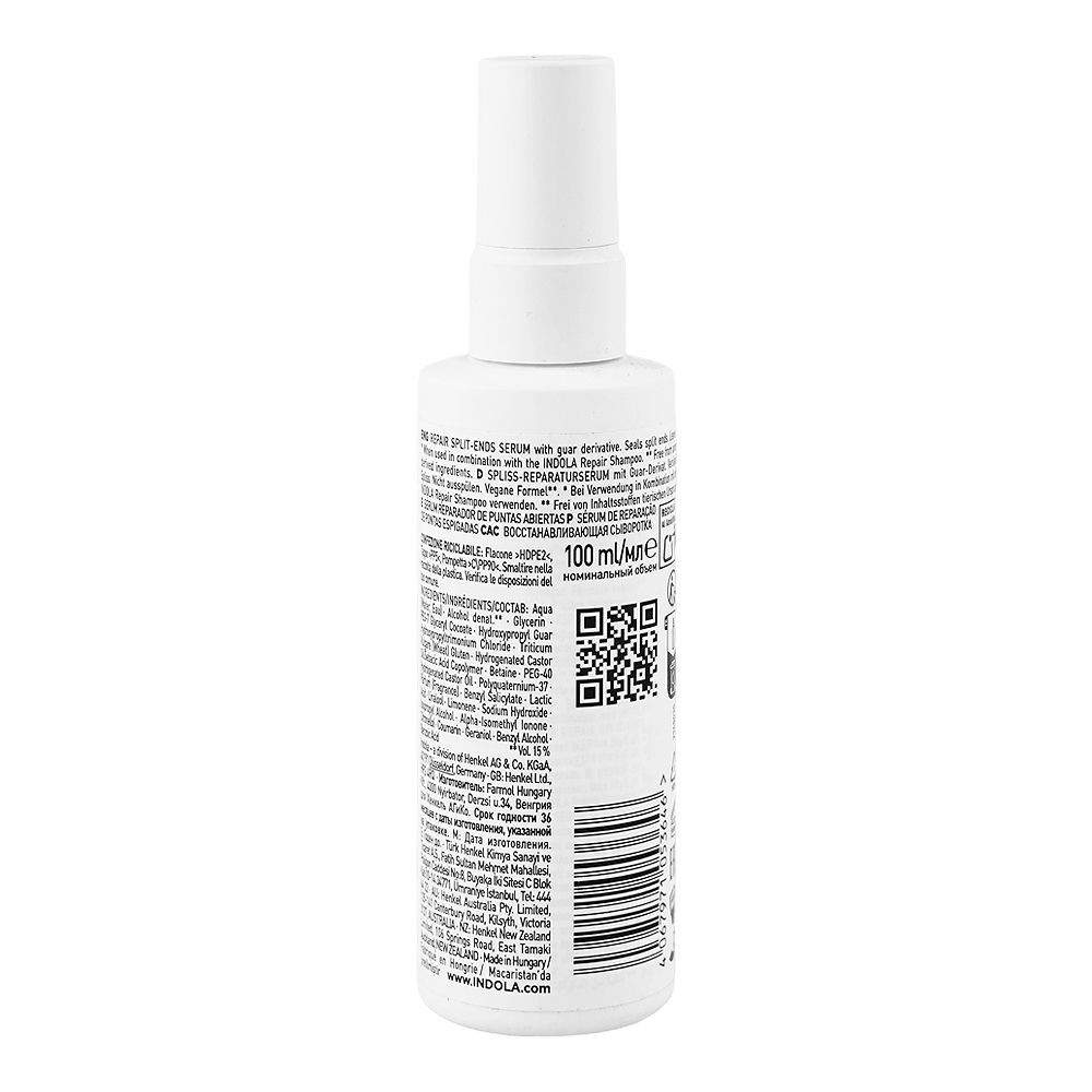 Indola Repair Split-Ends Serum, Glycerin, Lactic Acid, For Damaged Hair, 100ml - Image 2