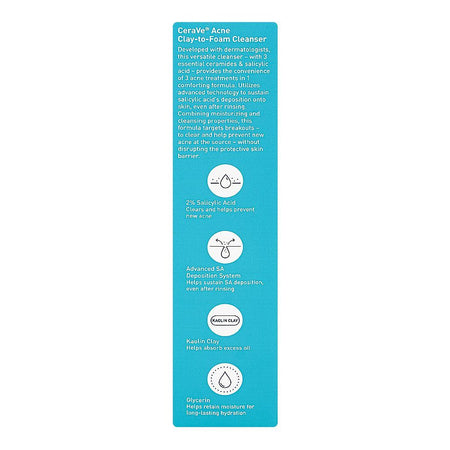 CeraVe Acne Clay-to-Foam Cleanser, Salicylic Acid, Glycerin, For Acne-Prone Skin, 118ml - Image 3