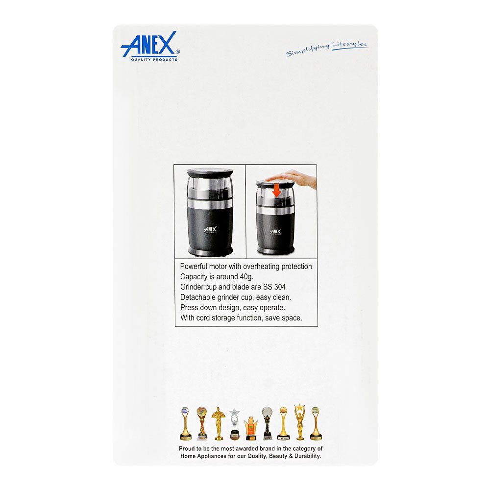 Anex Deluxe Grinder, 200W, 220-240V, 40g Capacity, AG-650 - Image 4