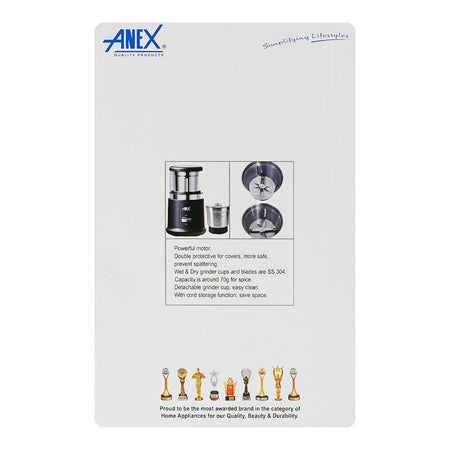 Anex Deluxe Wet & Dry Grinder, 250W, 220-240V, 70g Capacity, AG-649 - Image 5