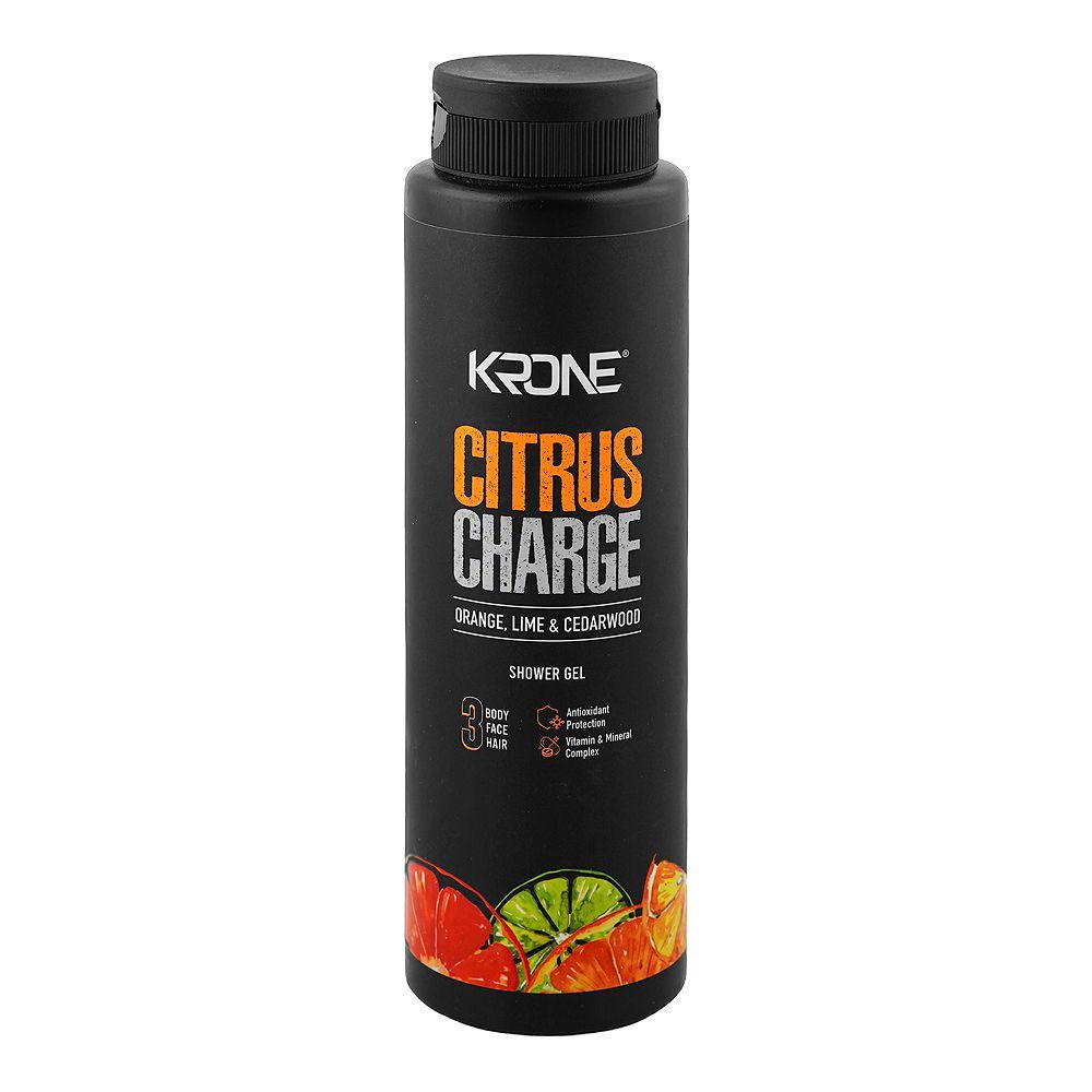 Krone Citrus Charge Orange, Lime & Cedarwood Body, Face & Hair Shower Gel, 600ml - Main Image