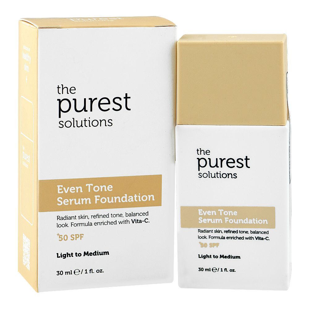 The Purest Solutions Even Tone Serum Foundation, SPF50+ Light To Medium, Vegan, Glycerin & Citric Acid, 30ml - Main Image