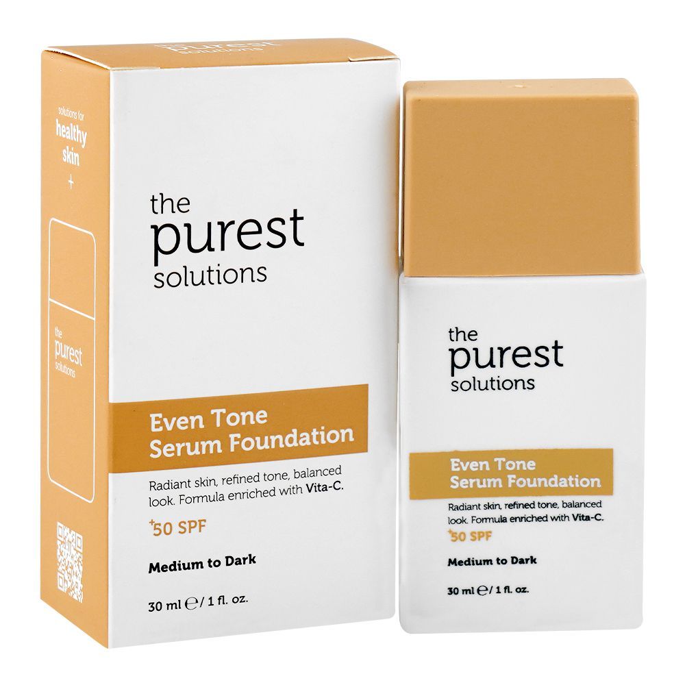 The Purest Solutions Even Tone Serum Foundation, SPF50+ Medium To Dark, Vegan, Glycerin & Citric Acid, 30ml - Main Image