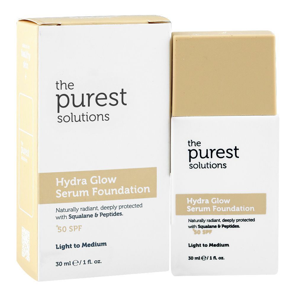 The Purest Solutions Hydra Glow Serum Foundation, SPF50+ Light To Medium, Vegan, Glycerin, 30ml - Main Image
