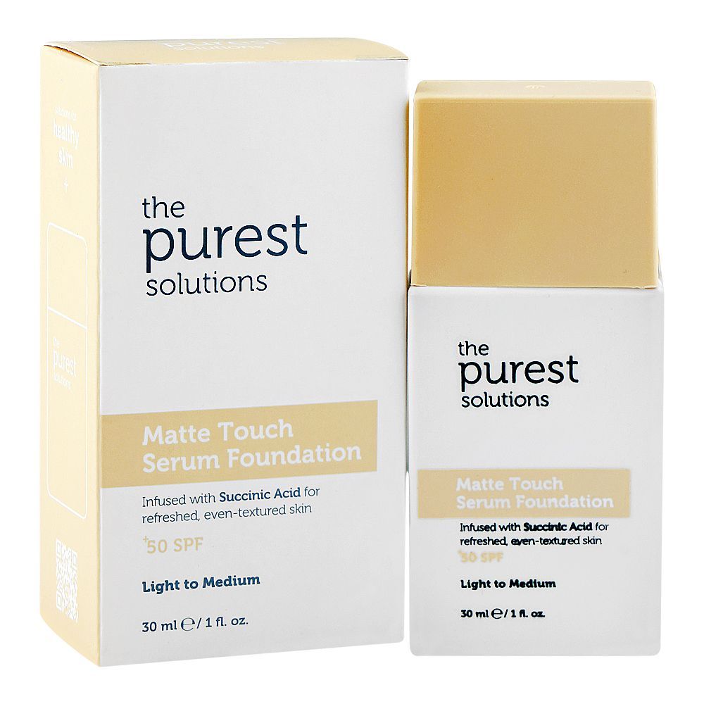 The Purest Solutions Matte Touch Serum Foundation, SPF50+ Light To Medium, Vegan, Succinic Acid, 30ml - Main Image