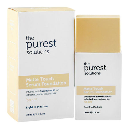 The Purest Solutions Matte Touch Serum Foundation, SPF50+ Light To Medium, Vegan, Succinic Acid, 30ml - Main Image