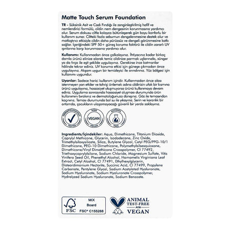 The Purest Solutions Matte Touch Serum Foundation, SPF50+ Light To Medium, Vegan, Succinic Acid, 30ml - Image 4