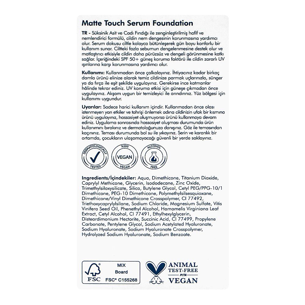 The Purest Solutions Matte Touch Serum Foundation, SPF50+ Light To Medium, Vegan, Succinic Acid, 30ml - Image 4