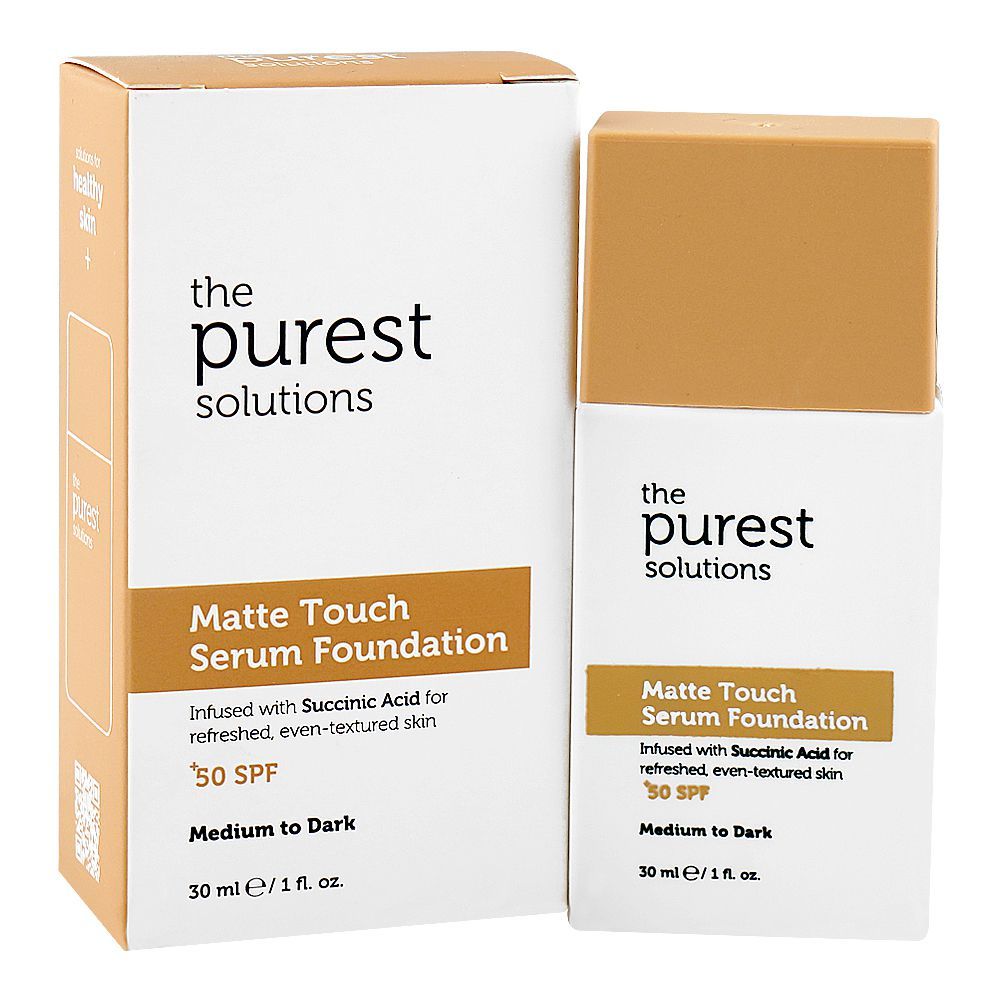 The Purest Solutions Matte Touch Serum Foundation, SPF50+ Medium To Dark, Vegan, Succinic Acid, 30ml - Main Image