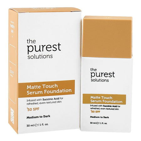 The Purest Solutions Matte Touch Serum Foundation, SPF50+ Medium To Dark, Vegan, Succinic Acid, 30ml - Main Image