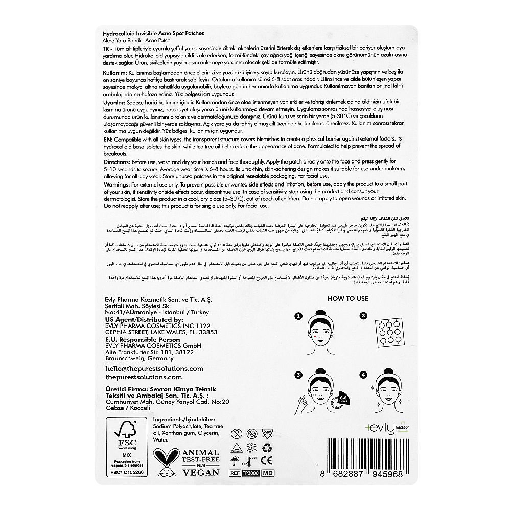 The Purest Solutions Tea Tree Oil Hydrocolloid Invisible Acne Spot Patches, Vitamin C, For All Types Of Skin, 36-Pack - Image 3