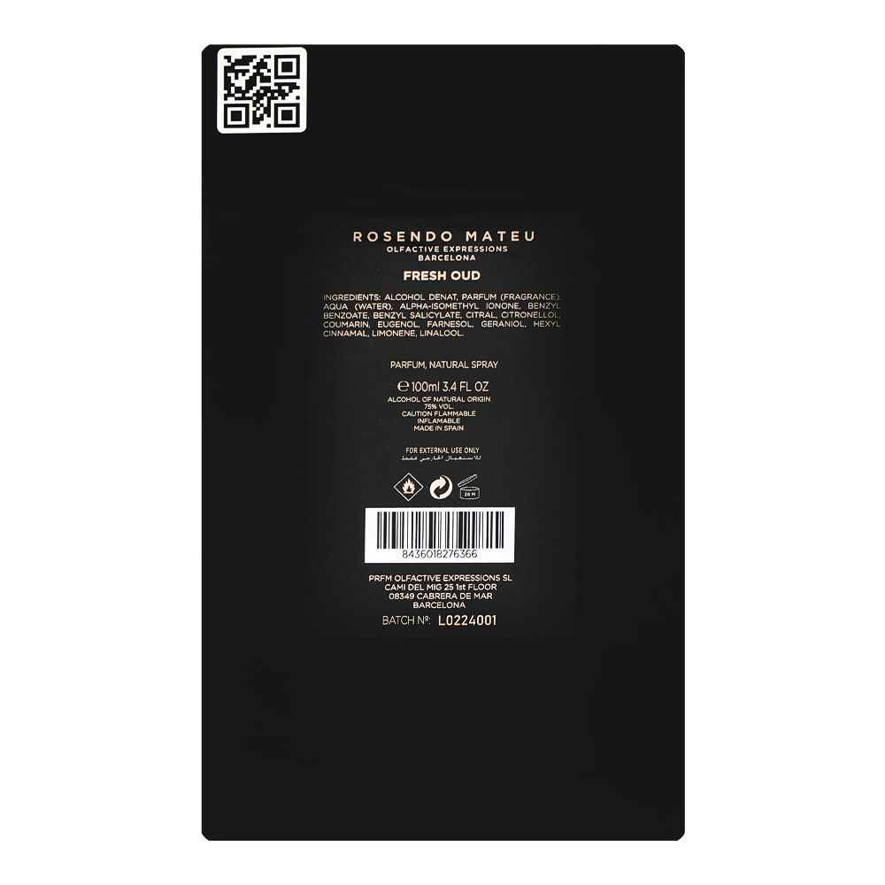 Rosendo Mateu Black Collection Fresh Oud Parfum, For Men & Women, 100ml - Image 3