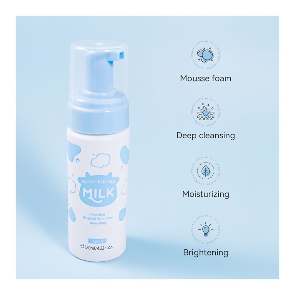 Laikou Milk Mousse Facial Cleansing Foam, For Skin Brightening, 120ml, LK91170A - Image 3