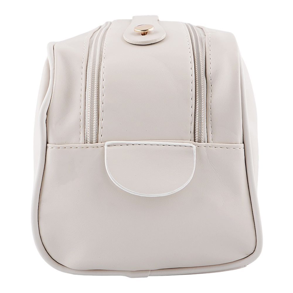 AJF PU Leather Travel Cosmetic Capacity Makeup Bag, Large, White, AF-63 - Image 3