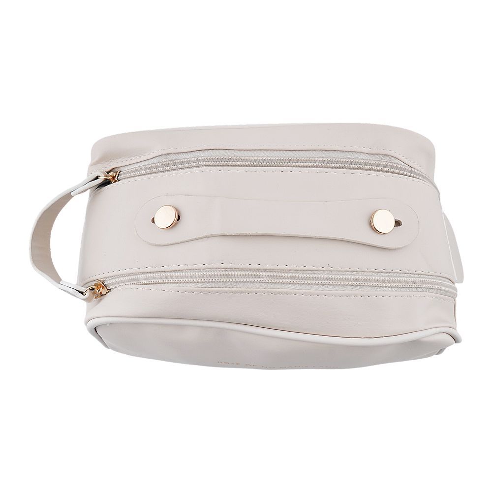 AJF PU Leather Travel Cosmetic Capacity Makeup Bag, Large, White, AF-63 - Image 4