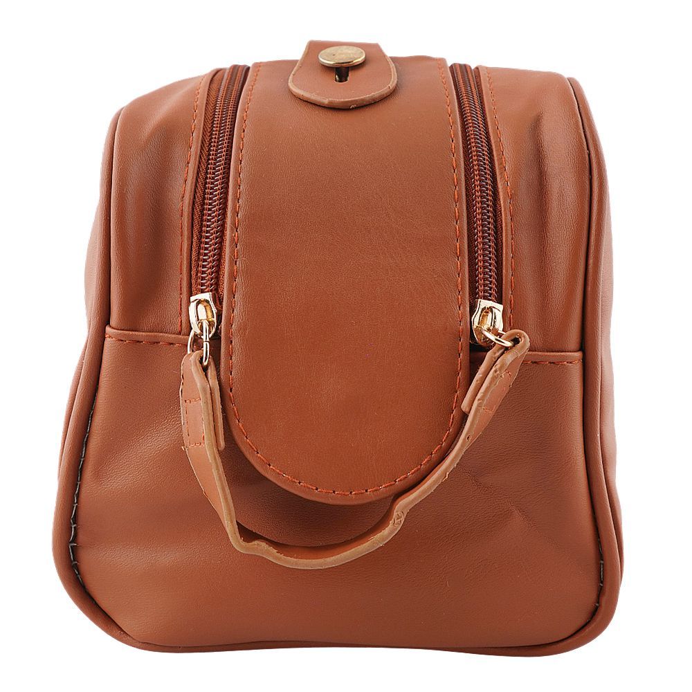 AJF PU Leather Travel Cosmetic Capacity Makeup Bag, Large, Brown, AF-63 - Image 2