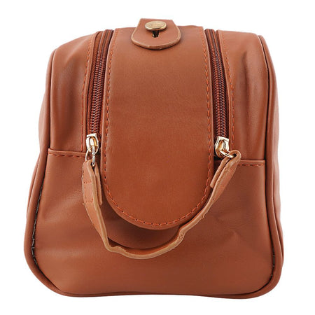 AJF PU Leather Travel Cosmetic Capacity Makeup Bag, Large, Brown, AF-63 - Image 2
