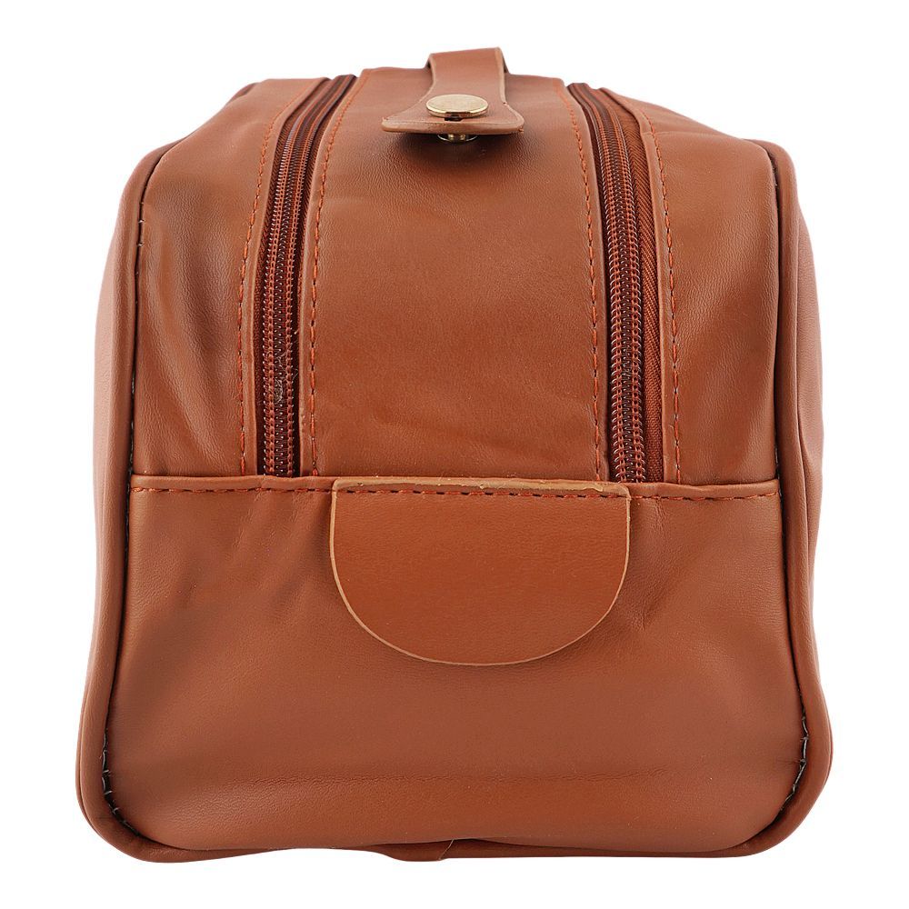 AJF PU Leather Travel Cosmetic Capacity Makeup Bag, Large, Brown, AF-63 - Image 3