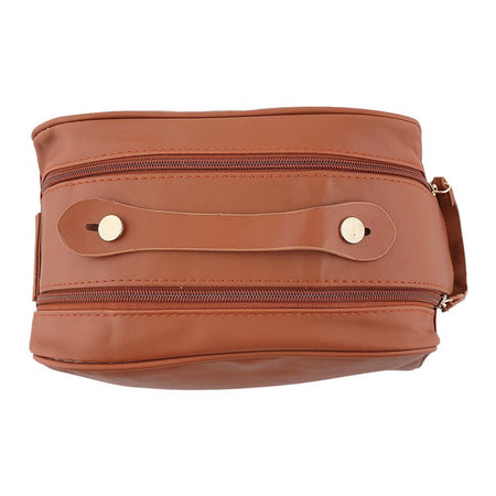 AJF PU Leather Travel Cosmetic Capacity Makeup Bag, Large, Brown, AF-63 - Image 4