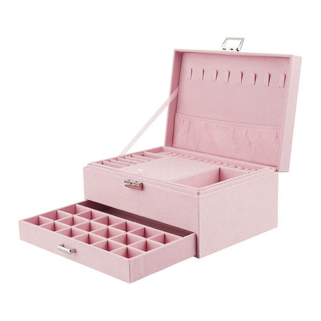 AJF Velvet 3 Layer Jewelry Organizer Case, Pink - Image 2