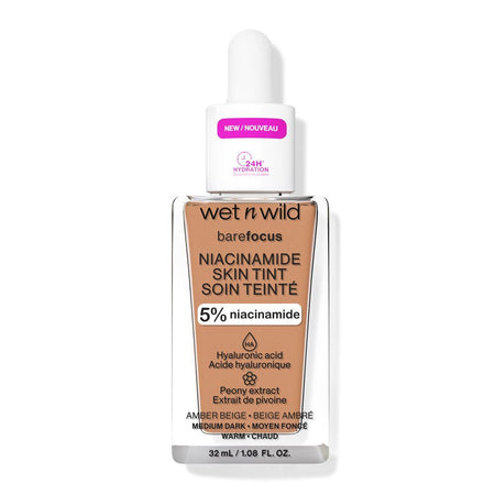 Wet n Wild Bare Focus Niacinamide Skin Tint, Amber Beige, Hyakuronic Acid, Niacinamide, 32ml - Main Image